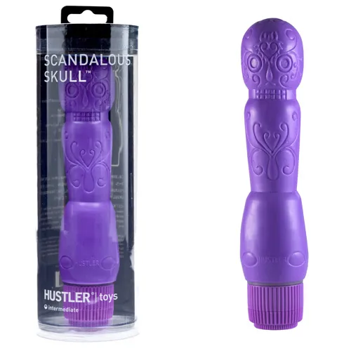 Фото  Фиолетовый массажер с гравюрой Scandalous Skull