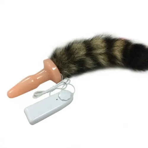 Фото HSY, Китай Анальная вибропробка с хвостиком 26 см