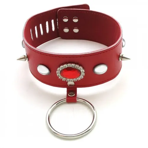 Изображение HSY, Китай Ошейник БДСМ красный с кристаллами и замком