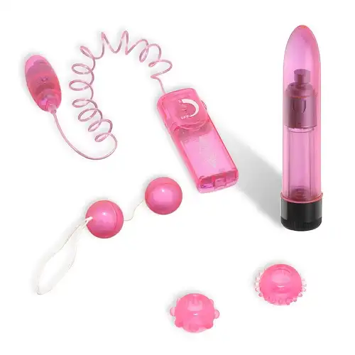 Изображение  Набор из вибратора и шариков розовый Clear Vibratorkit