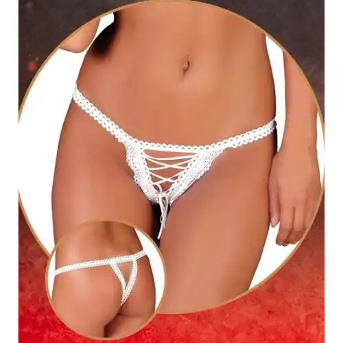 Изображение  Стринги белые со шнуровкой M/L