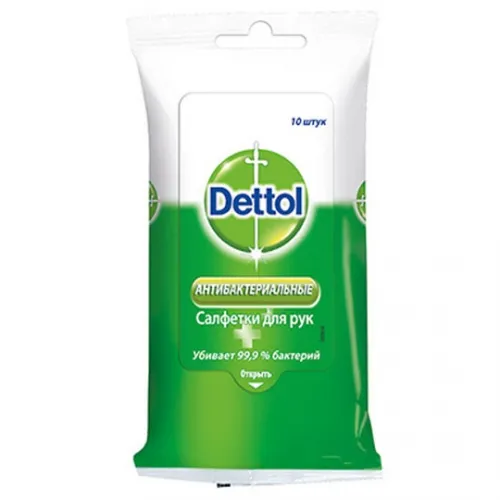Изображение  Влажные салфетки Dettol антибактериальные 10 шт