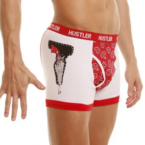 Изображение Hustler-lingerie Мужские красно-белые хлопковые боксеры Hustler с револьвером M