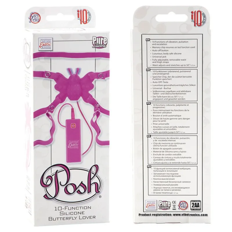 Изображение  Силиконовая розовая бабочка-стимулятор на ремешках с 10 функциями Butterfly Lover