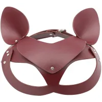 Изображение KISSEXPO Кожаная бордовая маска Кошка декорированная стразами