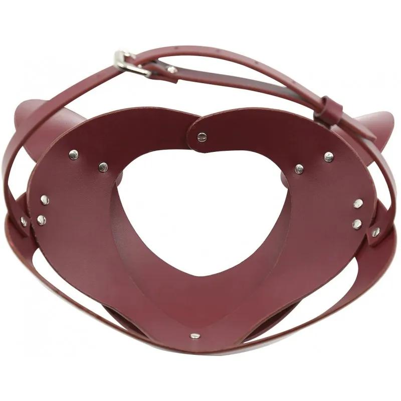 Изображение KISSEXPO Кожаная бордовая маска Кошка декорированная стразами