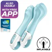 Изображение Satisfyer, Германия Расширяющийся смарт-вибратор с рельефной головкой Satisfyer Air Pump Vibrator 5+ голубой
