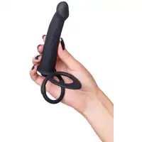 Изображение TOYFA Basic Черная вибронасадка на пенис для двойного проникновения BlackRed by Toyfa 19 см