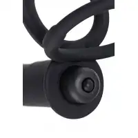 Изображение TOYFA Basic Черная вибронасадка на пенис для двойного проникновения BlackRed by Toyfa 19 см