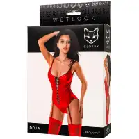 Фото Glossy, Китай Возбуждающее красное боди с пажами Glossy Doja из материала Wetlook размер L