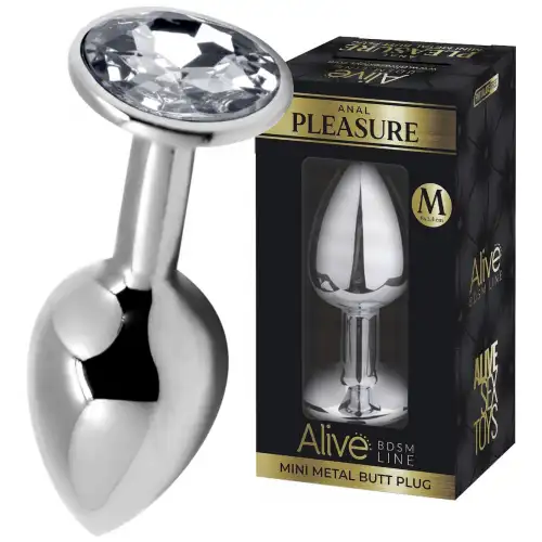 Изображение  Анальная пробка из металла Alive Mini Metal Butt M с прозрачным камушком