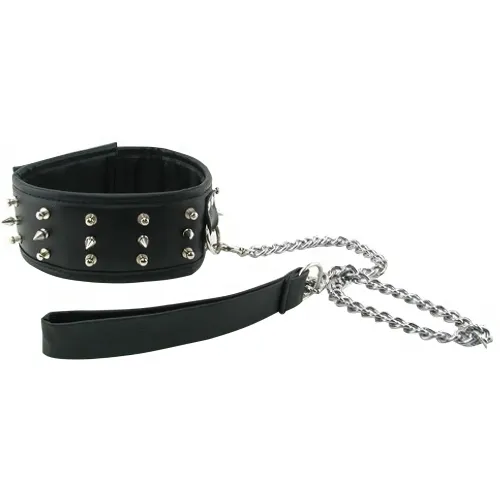 Изображение PipeDream, США Ошейник с шипами и металлическим поводком-цепочкой Extreme Spiked Collar With Leash