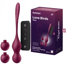 Вагинальные смарт-шарики с вибрацией и сменными утяжелителями Satisfyer Love Birds Vary бордовый