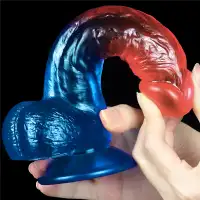 Изображение Lovetoy, Китай Рельефный фаллоимитатор с мошонкой и цветным градиентом Lovetoy Dazzle Studs 20 см