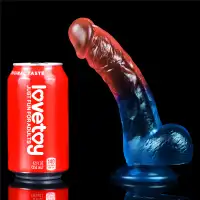 Изображение Lovetoy, Китай Рельефный фаллоимитатор с мошонкой и цветным градиентом Lovetoy Dazzle Studs 20 см