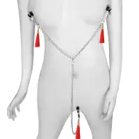 Фото Lovetoy, Китай Зажимы для сосков и клитора с красными кисточками Nipple Clit Tassel Clamp With Chain