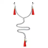 Фото Lovetoy, Китай Зажимы для сосков и клитора с красными кисточками Nipple Clit Tassel Clamp With Chain
