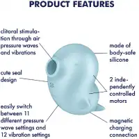 Фото Satisfyer, Германия Вакуумно-волновой стимулятор с вибрацией Satisfyer Sassy Seal голубой