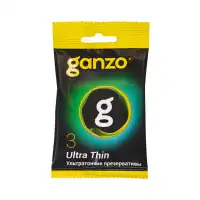Изображение GANZO Презервативы Ganzo, ultra thin, ультратонкие, латекс, 18 см, 5,2 см, 3 шт.в пакете Black Edition
