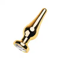 Фото Attitude Solution Ltd Анальная втулка Metal by TOYFA, металл, золотая, с кристаллом цвета алмаз, 10 см, Ø 3 см, 95 г