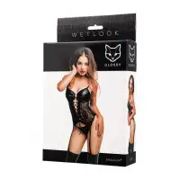 Изображение  Комплект Glossy Miriam топ на шнуровке и трусики из материала Wetlook, черный, L