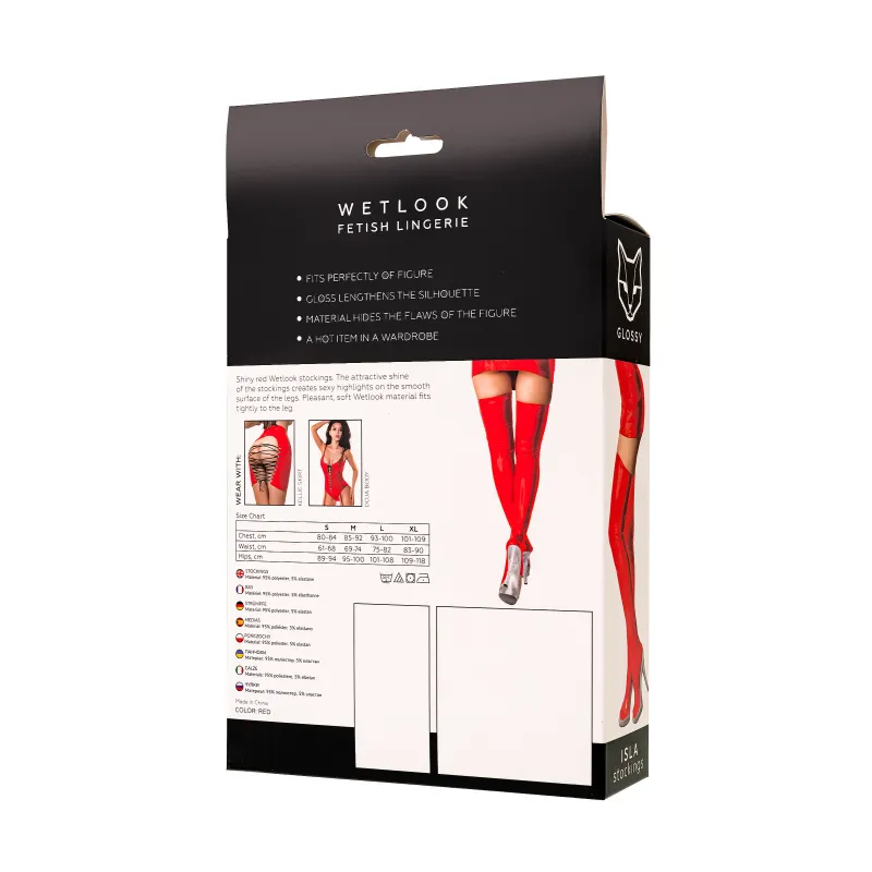Изображение Erolanta Glossy Чулки Glossy Isla из материала Wetlook, красный, XL