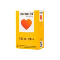 Фото  Презервативы Masculan, Ribbed+Dotted №21, латекс, кольца, точечные, розовые, 19 см, 5,3 см, 21 шт.