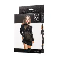 Изображение  Комплект Glossy Sheril платье сетка, лиф и трусики из материала Wetlook, черный, XL