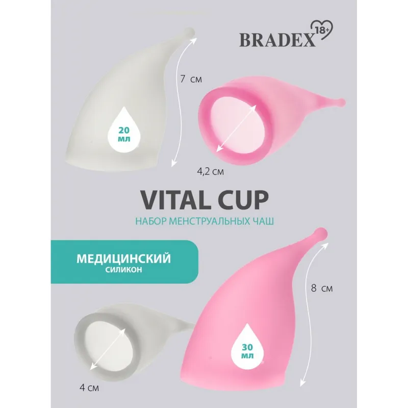 Фото Bradex, Россия Набор менструальных чаш Vital Cup, 2 шт. (S+L)