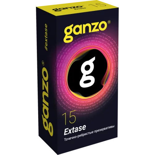 Изображение Ganzo, Великобритания Презервативы Ganzo Extase, с точечно-ребристой поверхностью, анатомической формы, латекс, 18см, 15шт