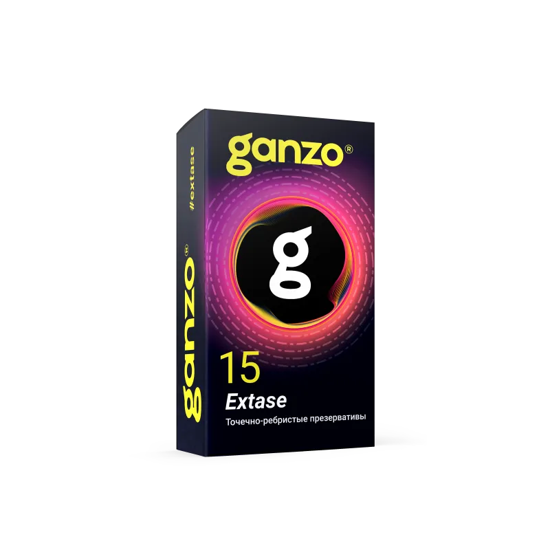 Изображение Ganzo, Великобритания Презервативы Ganzo Extase, с точечно-ребристой поверхностью, анатомической формы, латекс, 18см, 15шт