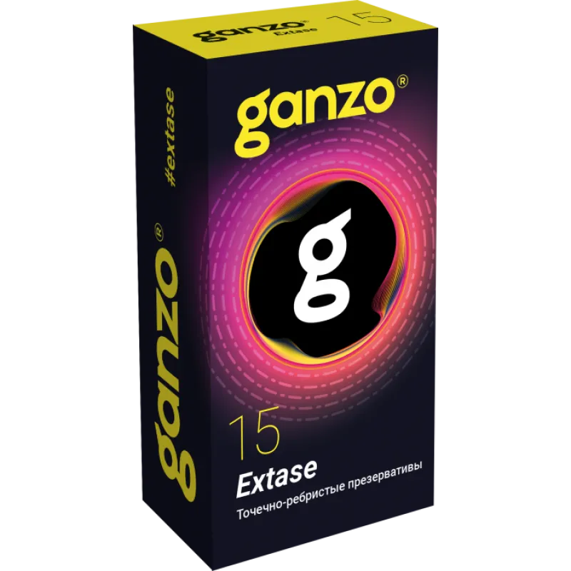 Изображение Ganzo, Великобритания Презервативы Ganzo Extase, с точечно-ребристой поверхностью, анатомической формы, латекс, 18см, 15шт