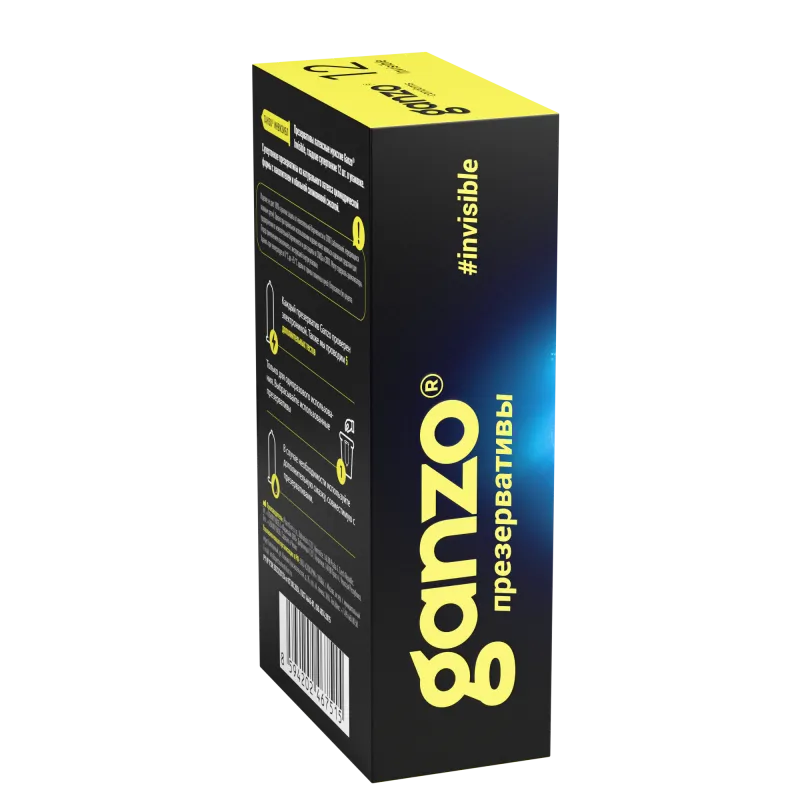 Фото Ganzo, Великобритания Презервативы Ganzo Invisible, супертонкие, с доп. смазкой, латекс, 18 см, 12 шт.