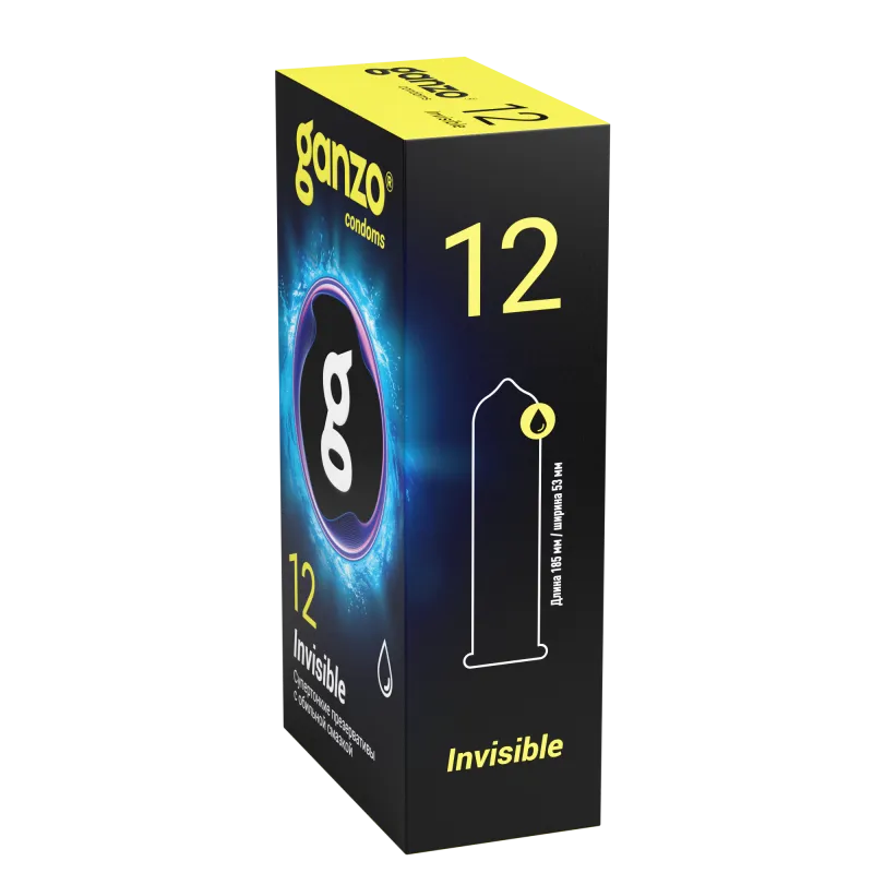 Фото Ganzo, Великобритания Презервативы Ganzo Invisible, супертонкие, с доп. смазкой, латекс, 18 см, 12 шт.