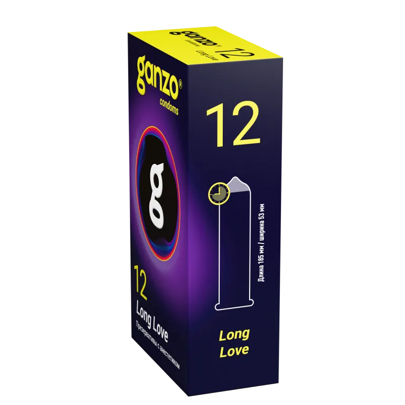 Фото Ganzo, Великобритания Презервативы Ganzo Long Love, с анестезирующим эффектом, латекс, 18 см, 12 шт.