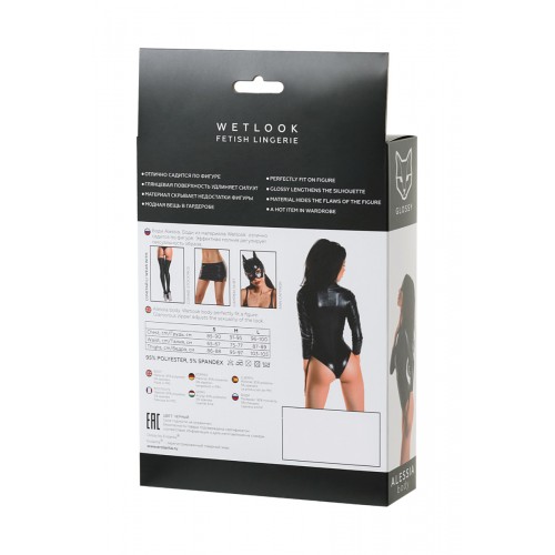 Изображение Erolanta Glossy Боди Glossy Alessi из материала Wetlook на молнии черное, размер S