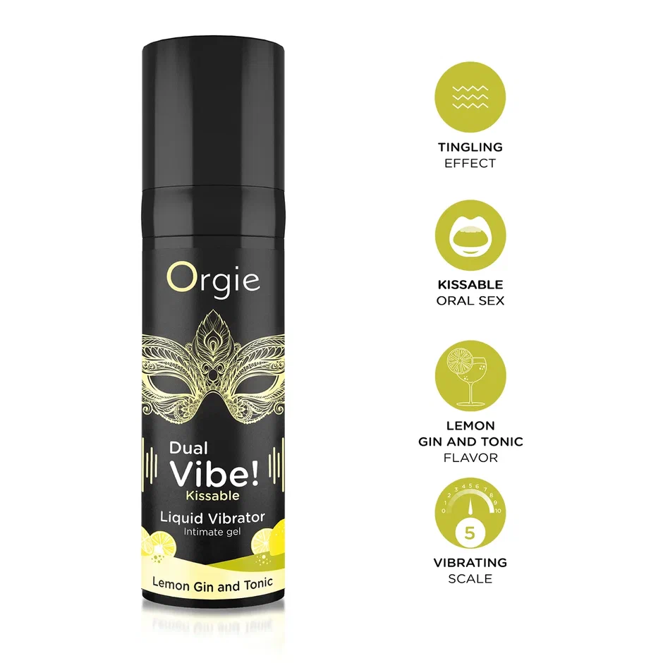 Фото Orgie, Португалия Съедобный гель с вибрацией Orgie DUAL VIBE! со вкусом коктейля LEMON GIN AND TONIC 15мл