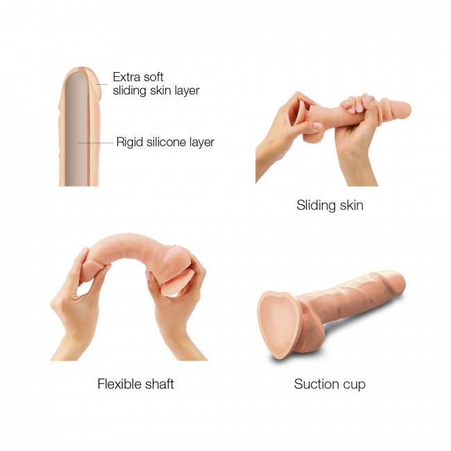 Изображение Strap-on-me Реалистичный фаллоимитатор с подвижной кожей Strap-on-me SLIDING SKIN S на присоске, телесный