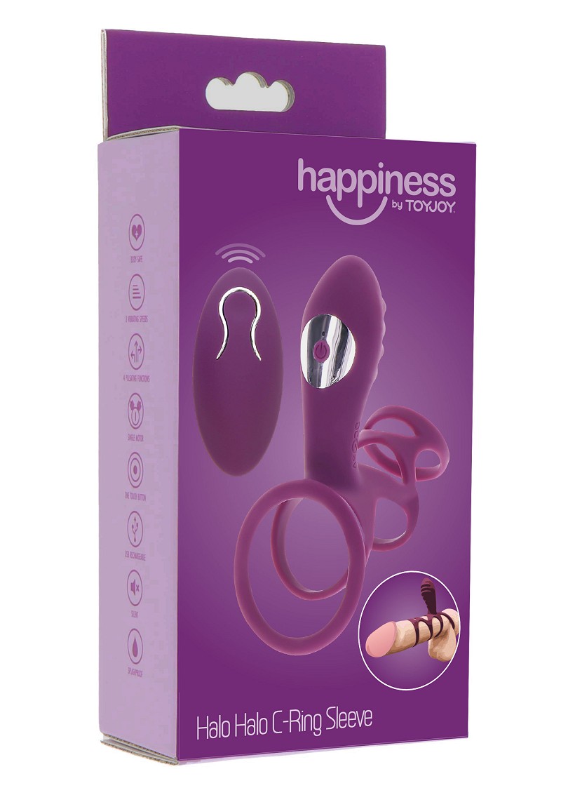 Изображение  Toy Joy Halo Halo C-Ring Sleeve - эрекционная вибронасадка с дистанционным управлением, 6.2х5 см (фиолетовый)