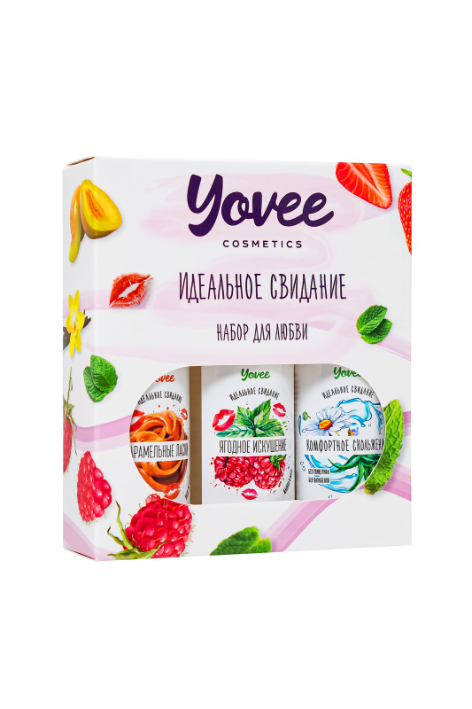 Изображение  Набор гелей-смазок Yovee для любви (721010+721014+721054), вкус(мал/мята+карам) + увл(алоэ), 3х50 мл