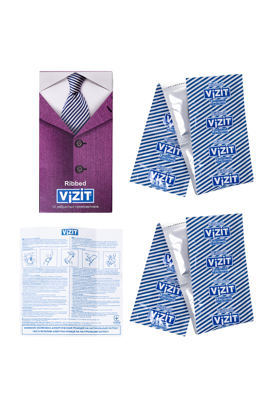 Фото  Презервативы Vizit, ребристые, латекс, 18 см, 5,2 см, 12 шт.