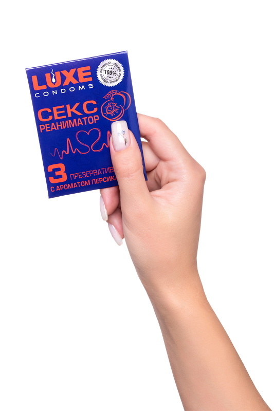 Фото Luxe Презервативы Luxe, конверт «Сексреаниматор», латекс, персик, 18 см, 5,2 см, 3 шт.