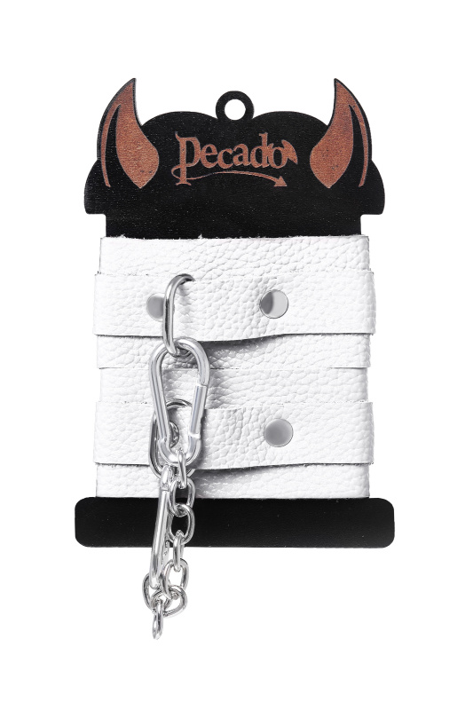 Изображение PECADO B.D.S.M Наручники-браслеты Pecado BDSM, мини со скруглёнными углами, натуральная кожа, белые