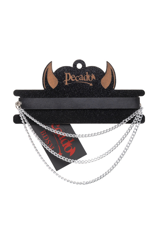 Фото PECADO B.D.S.M Чокер Pecado BDSM, с цепочками, модель 1, натуральная кожа, черный