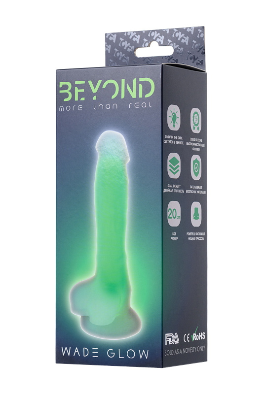 Изображение Beyond by Toyfa, Китай Фаллоимитатор, светящийся в темноте, Beyond by Toyfa Wade Glow, силикон, зелёный, 20 см