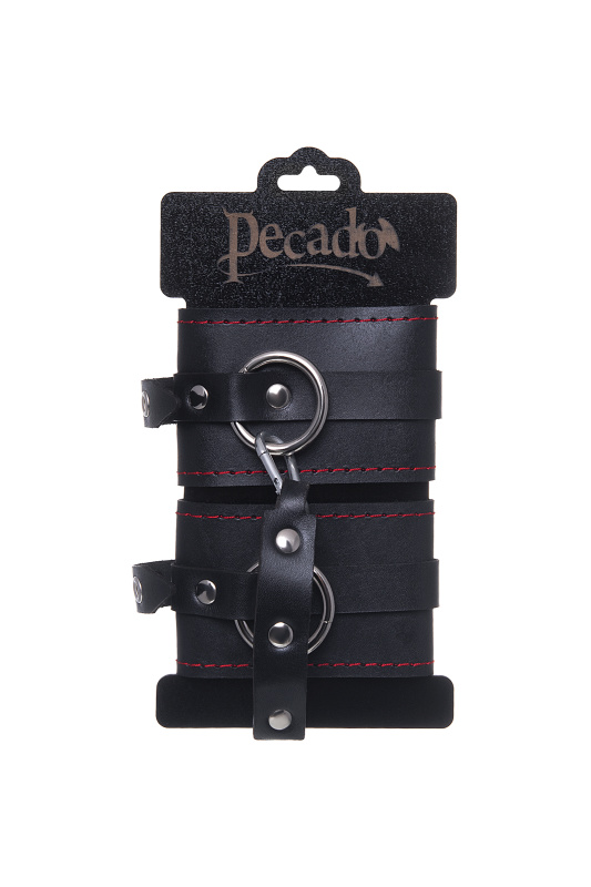 Фото PECADO B.D.S.M Оковы Pecado BDSM, однослойные с контрастной строчкой, натуральная кожа, черные