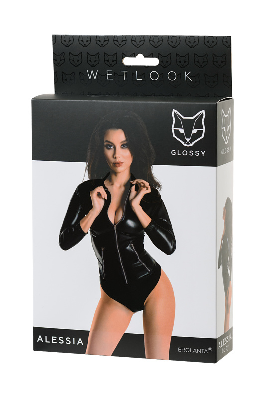 Фото Erolanta Glossy Боди Glossy Alessia из материала Wetlook на молнии, черное, L