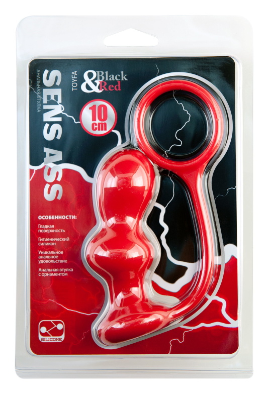 Изображение Black & Red by TOYFA Анальная втулка Black & Red by TOYFA с эрекционным кольцом, силикон, красная, 10 см