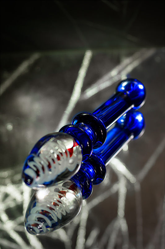 Фото Sexus Glass Двусторонний фаллоимитатор Sexus Glass, стекло, синий, 18 см