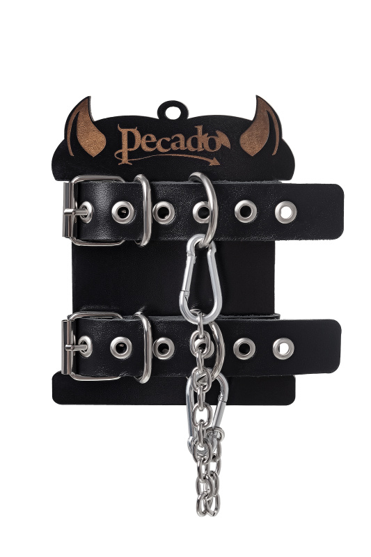PECADO B.D.S.M Оковы Pecado BDSM, из одного ремешка с люверсами, натуральная кожа, чёрные — купить в Минске Изображение PECADO B.D.S.M Оковы Pecado BDSM, из одного ремешка с люверсами, натуральная кожа, чёрные